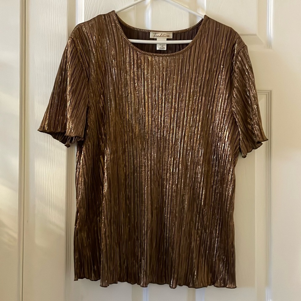Vintage plus size gold bronze plisse cocktail top